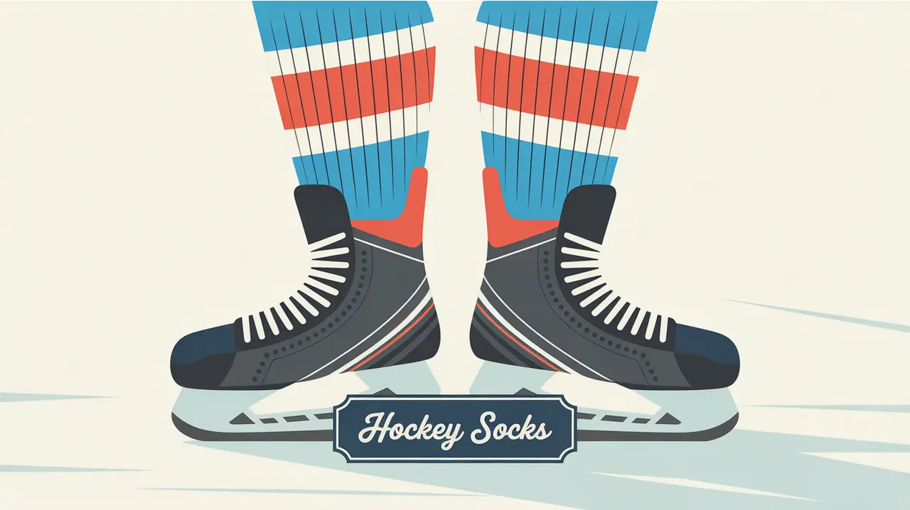 Pair of traditional hockey socks with geometric accents and striping