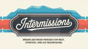 Polished nameplate reading Intermissions on ice background