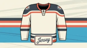Front-facing hockey jersey with classic striping and shoulder yokes