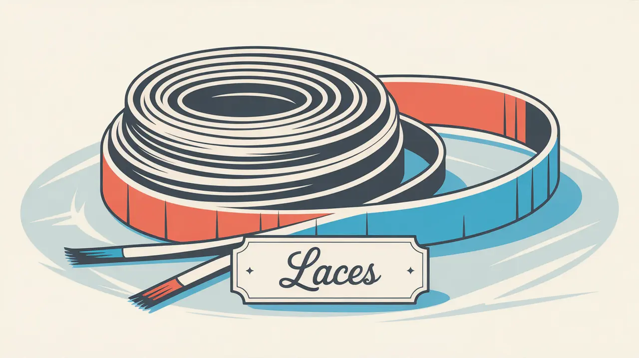White hockey laces coiled neatly on ice with geometric accents