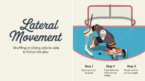 Illustration showing goaltender lateral movement steps and crease positions