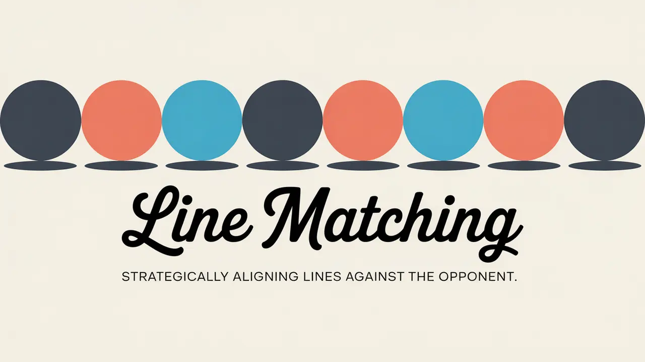 Illustration of hockey line matching strategy with red and navy circles facing each other