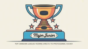 Illustration of Major Junior hockey trophy with star handles and puck engravings