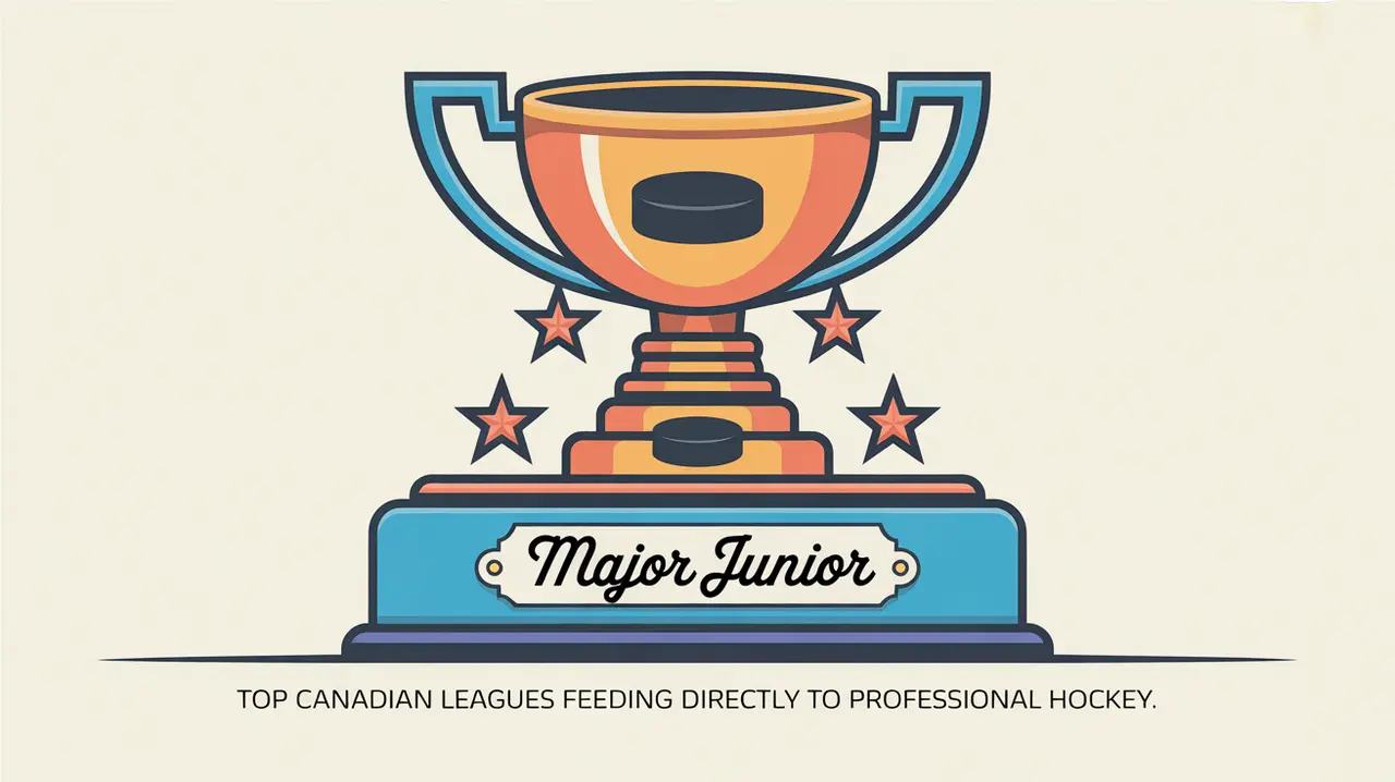 Illustration of Major Junior hockey trophy with star handles and puck engravings