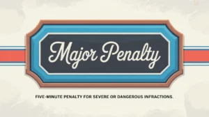 Polished nameplate reading Major Penalty on ice background