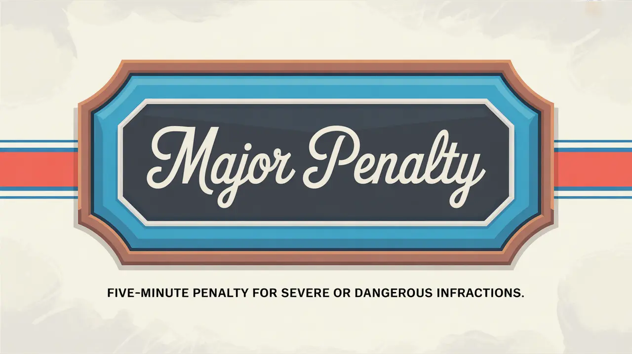 Polished nameplate reading Major Penalty on ice background