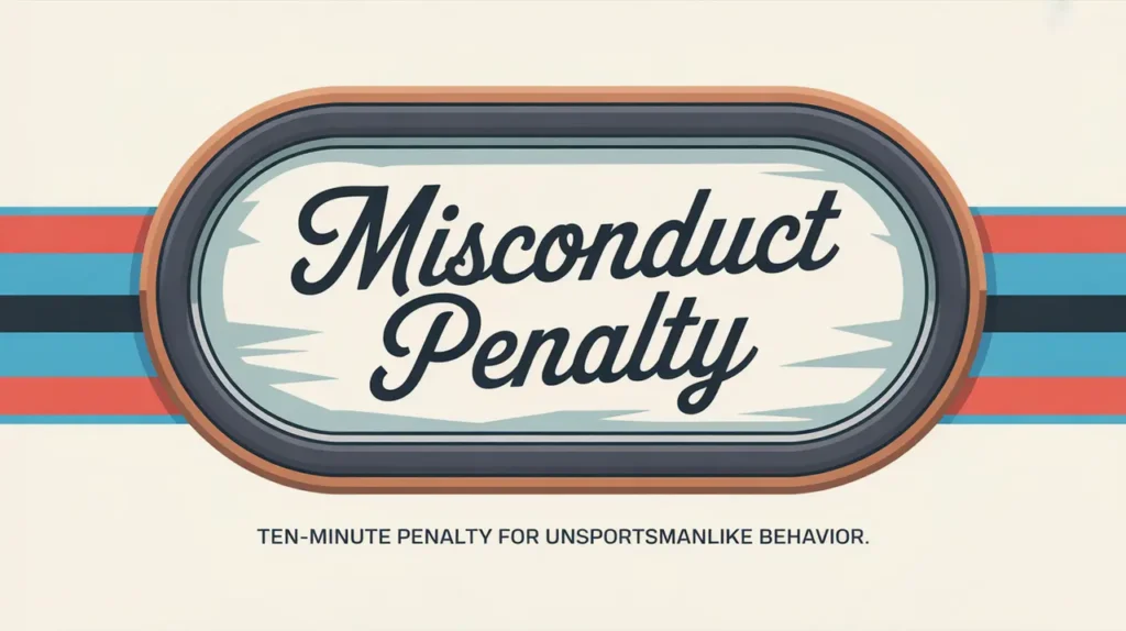 Polished nameplate reading Misconduct Penalty on ice background