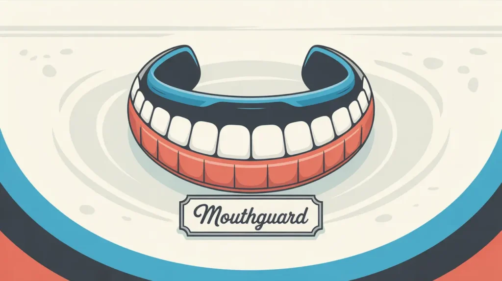 Hockey mouthguard on ice with geometric protection accents