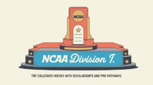 Elite NCAA Division I hockey trophy with academic accents
