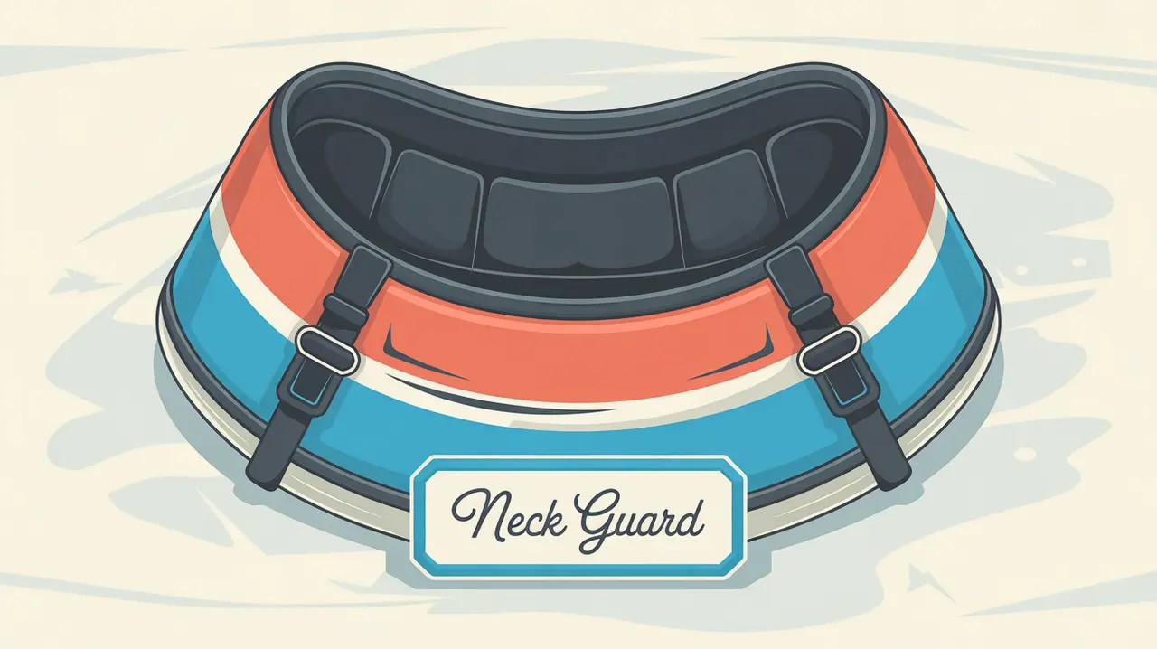 Detailed illustration of hockey neck guard with padded contour and fastening straps