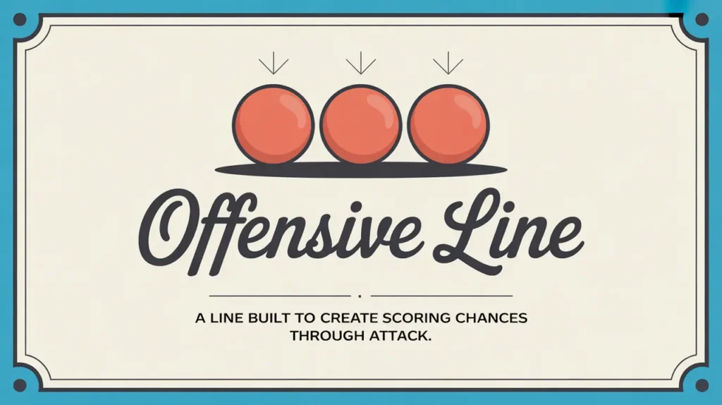 Illustration of offensive line with three red circles and arrows on cream background