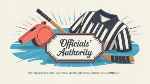 Whistle and gavel crossed over ice background with Officials' Authority text
