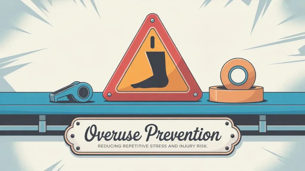 Hockey locker shelf with overuse prevention warning and equipment