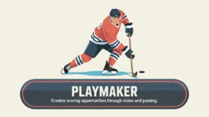 Hockey player making a no-look pass representing playmaker role