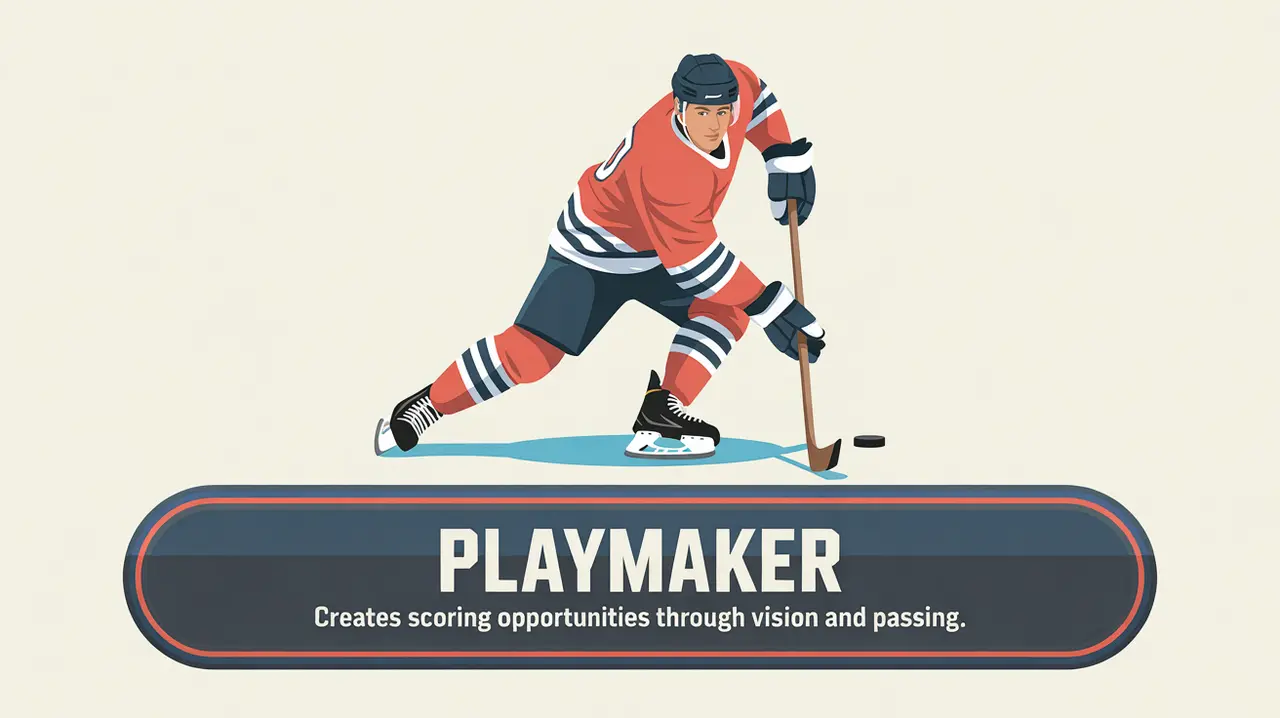 Hockey player making a no-look pass representing playmaker role