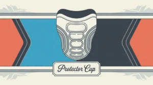 Detailed illustration of a hockey protective cup with geometric accents