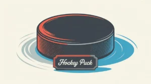 Black hockey puck on smooth ice with engraved texture and nameplate