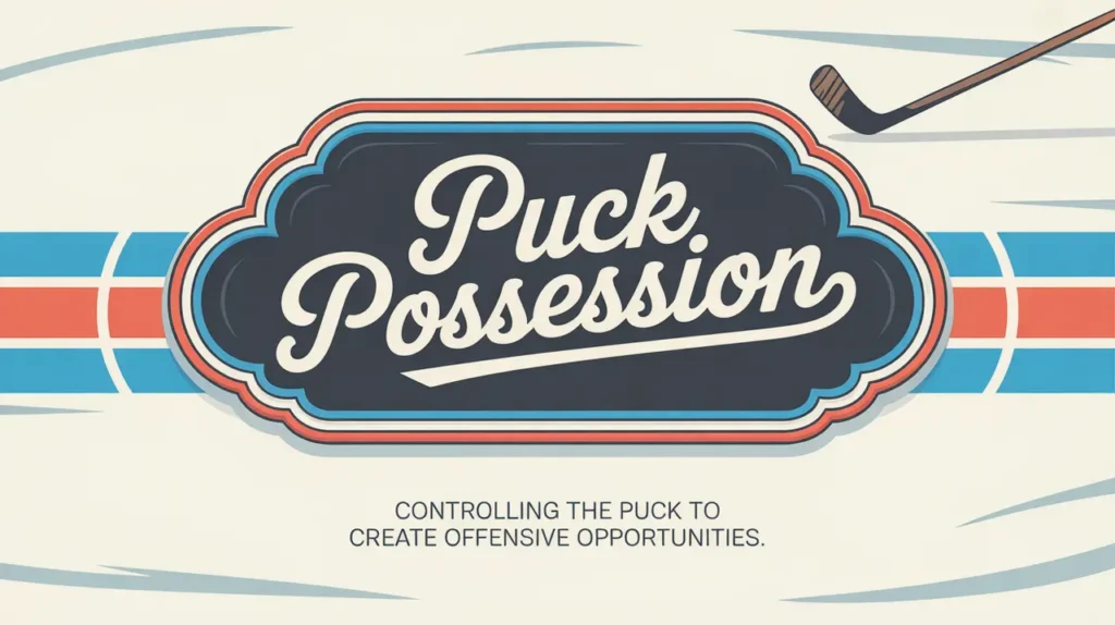 Polished nameplate reading Puck Possession on ice background