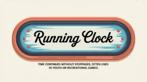 Polished nameplate reading Running Clock on ice background