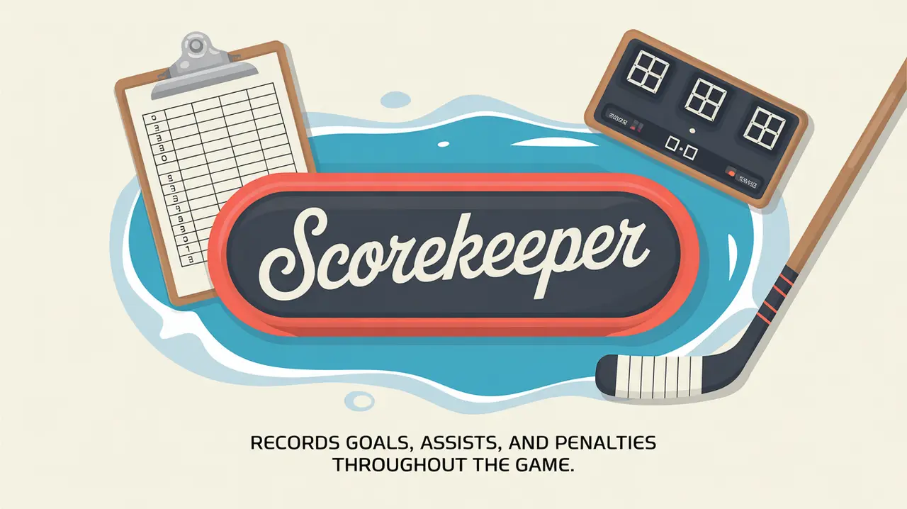 Hockey scorekeeper nameplate with scoresheet and digital scoreboard