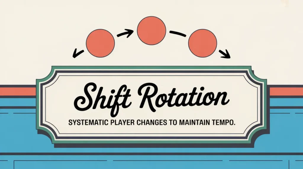 Illustration of shift rotation with nameplate and red circles showing player rotation