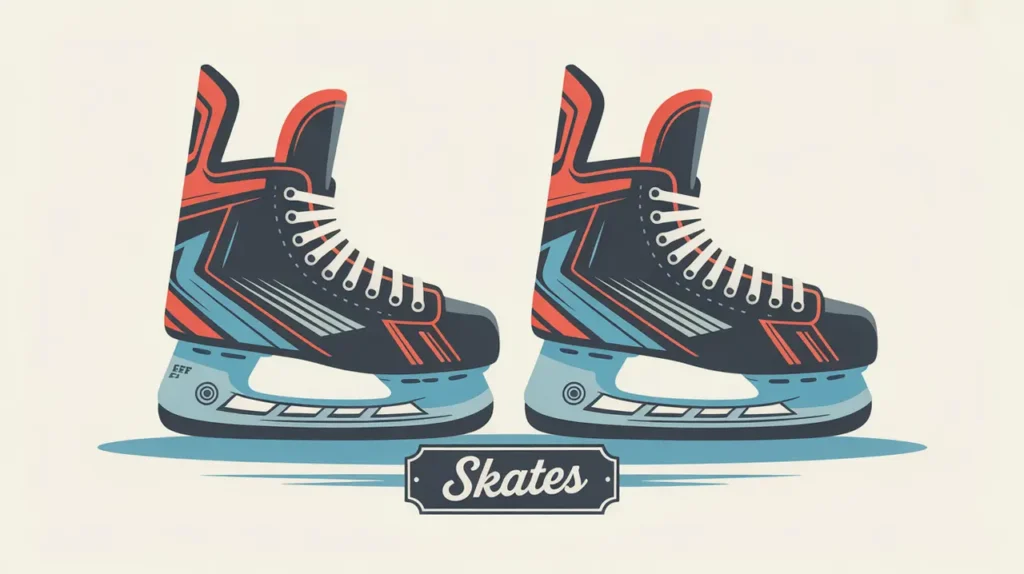 Pair of hockey skates with sharp steel blades on ice