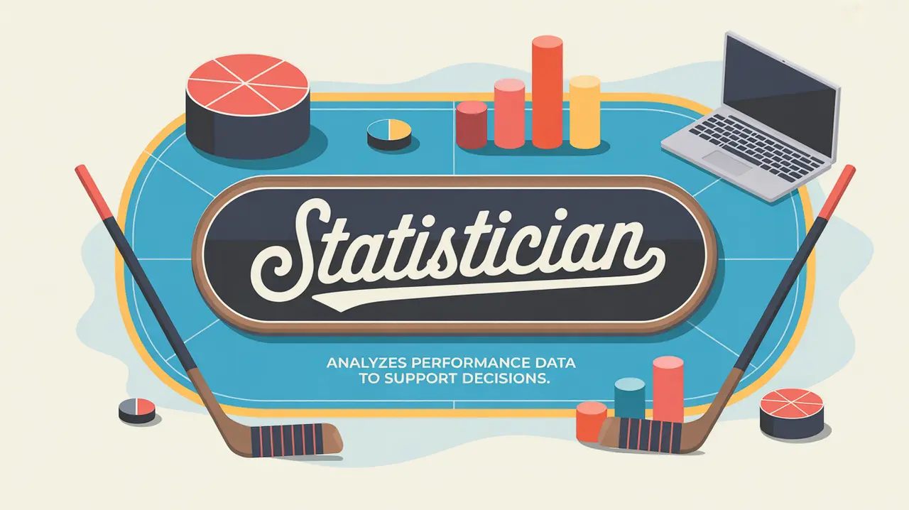 Illustration of hockey data tracking with charts and laptop on ice background