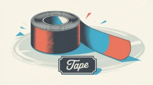 Roll of hockey tape on ice with loose strip curling outward