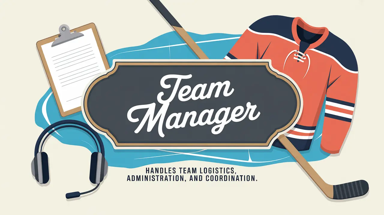 Nameplate with team manager tools on ice background