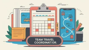 Clipboard calendar smartphone with travel icons and routes on desk