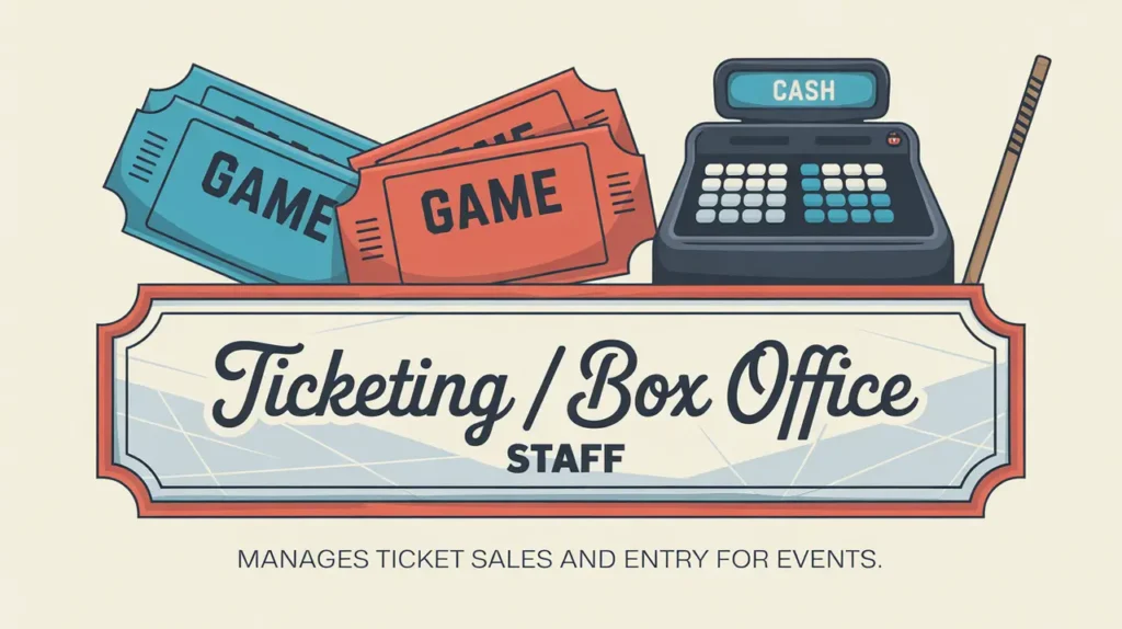 Illustration of ticketing and box office staff elements with hockey theme