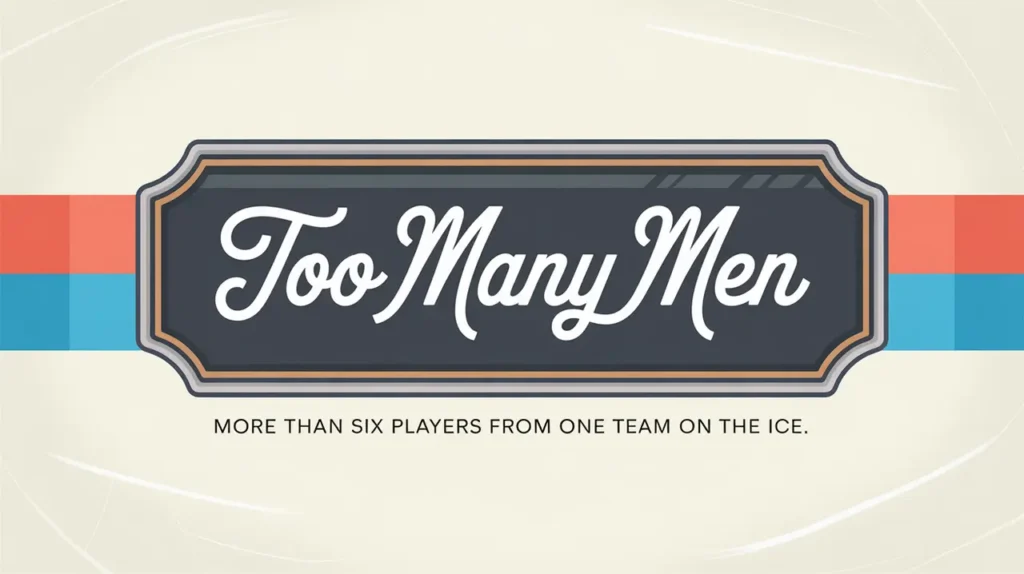 Polished nameplate reading Too Many Men on ice background