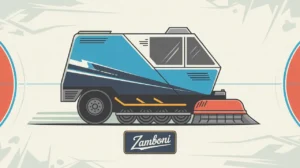 Detailed illustration of a Zamboni ice resurfacer on ice background