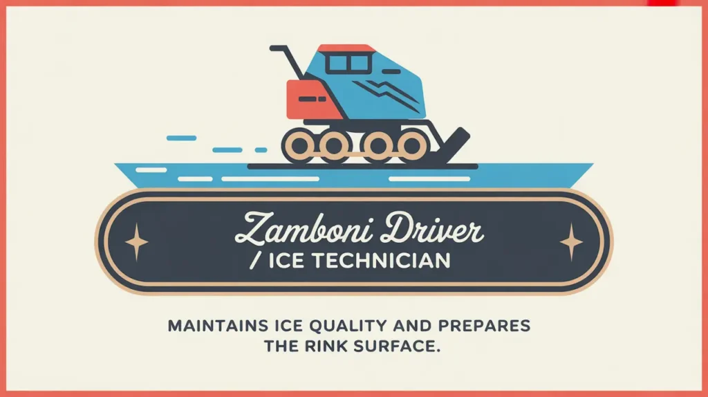 Stylized Zamboni machine with nameplate on ice background